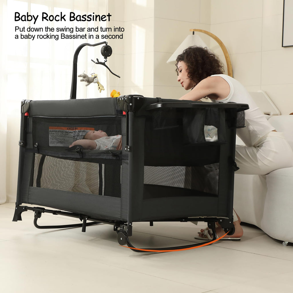 Black Foldable Baby Playard with Changing Table T3413