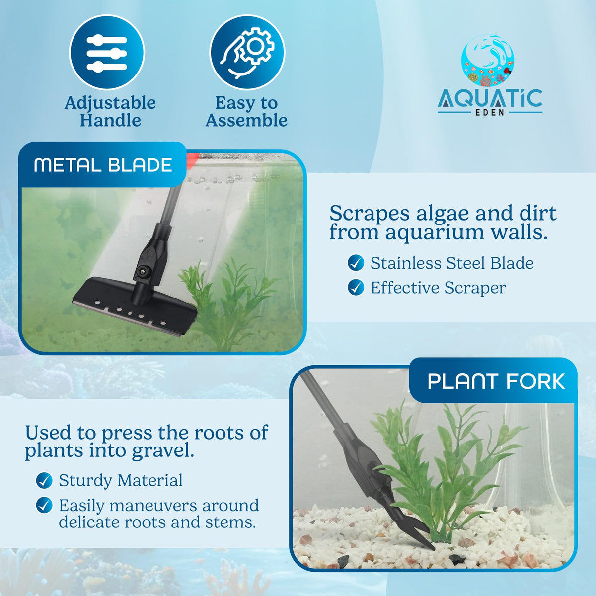 7 in 1 Aquarium Cleaning Kit with Algae Scraper, Fish Net, Gravel Rake & Brush X7409