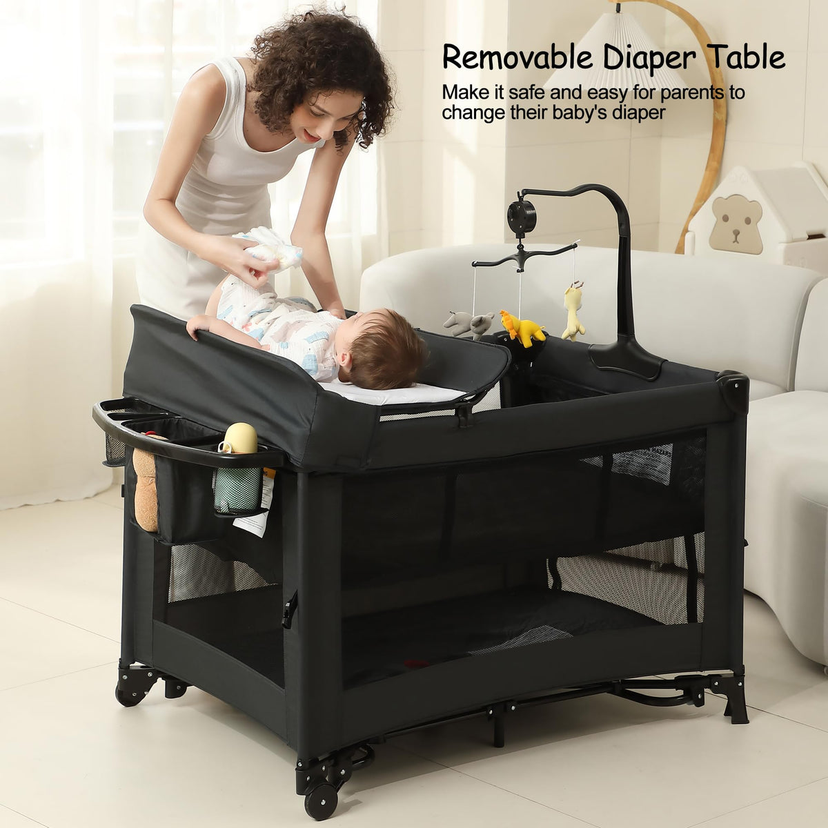 Black Foldable Baby Playard with Changing Table T3413