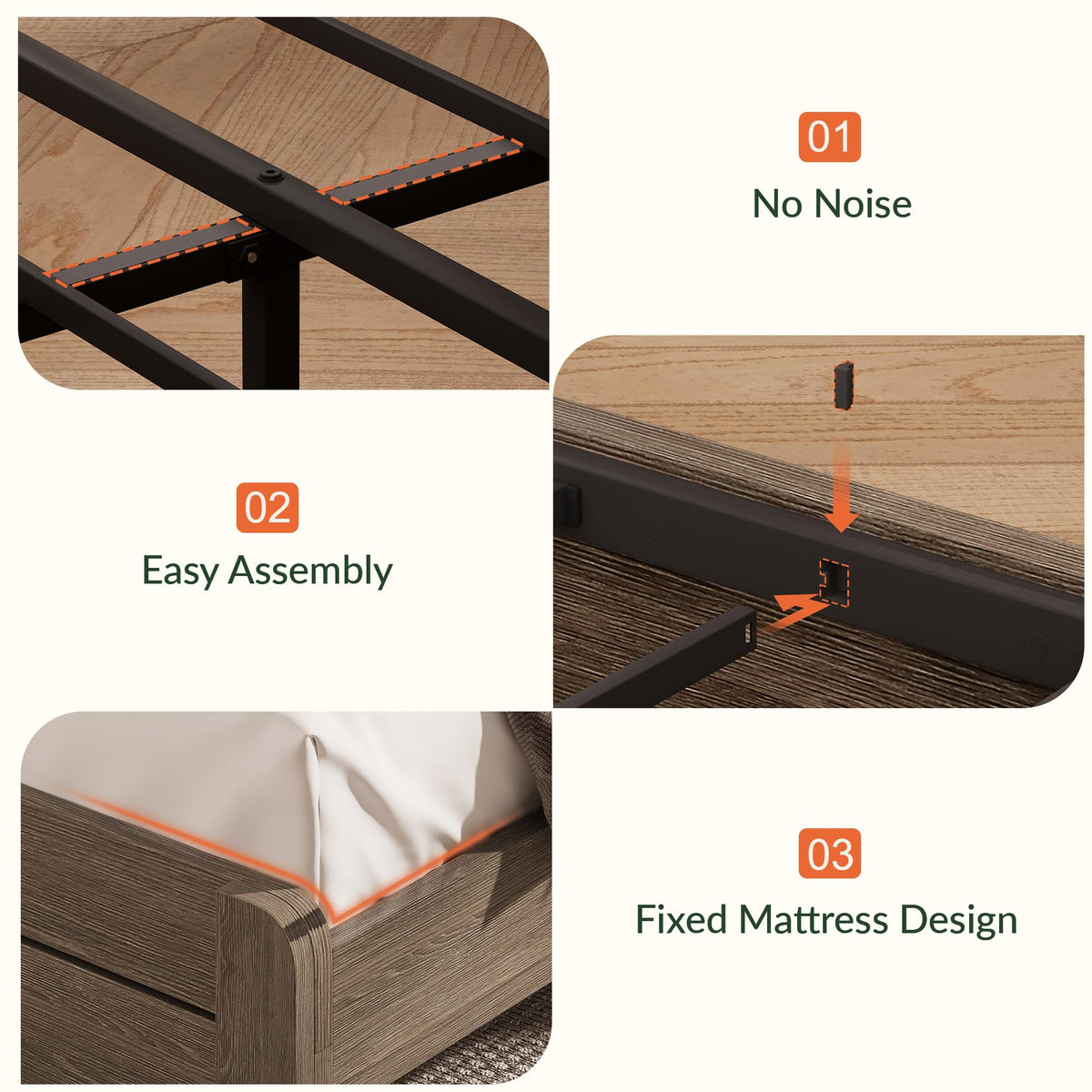 King Size Brown Wooden Platform Bed Frame with Headboard R268