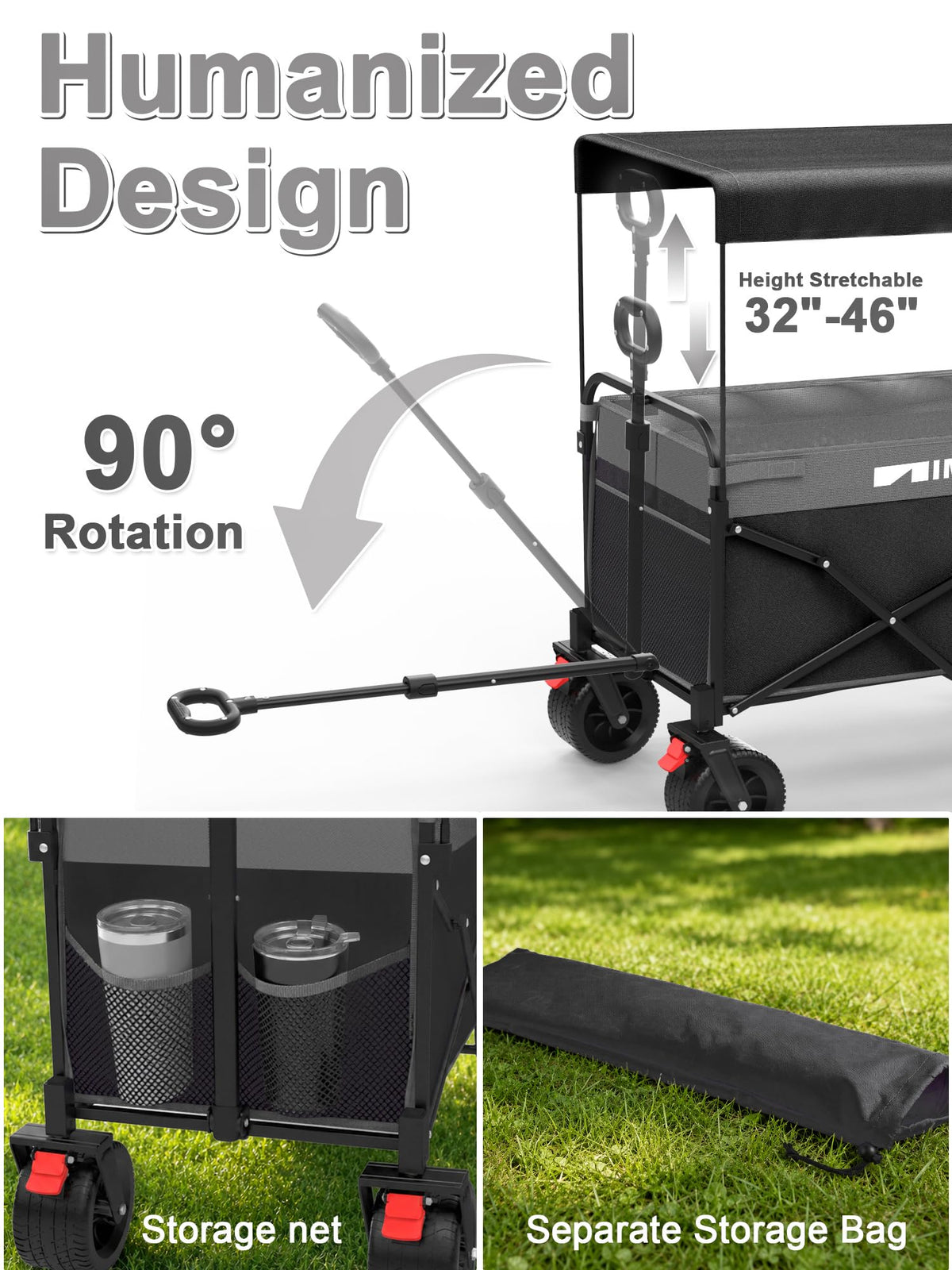 Collapsible Wagon with Canopy Black W4085