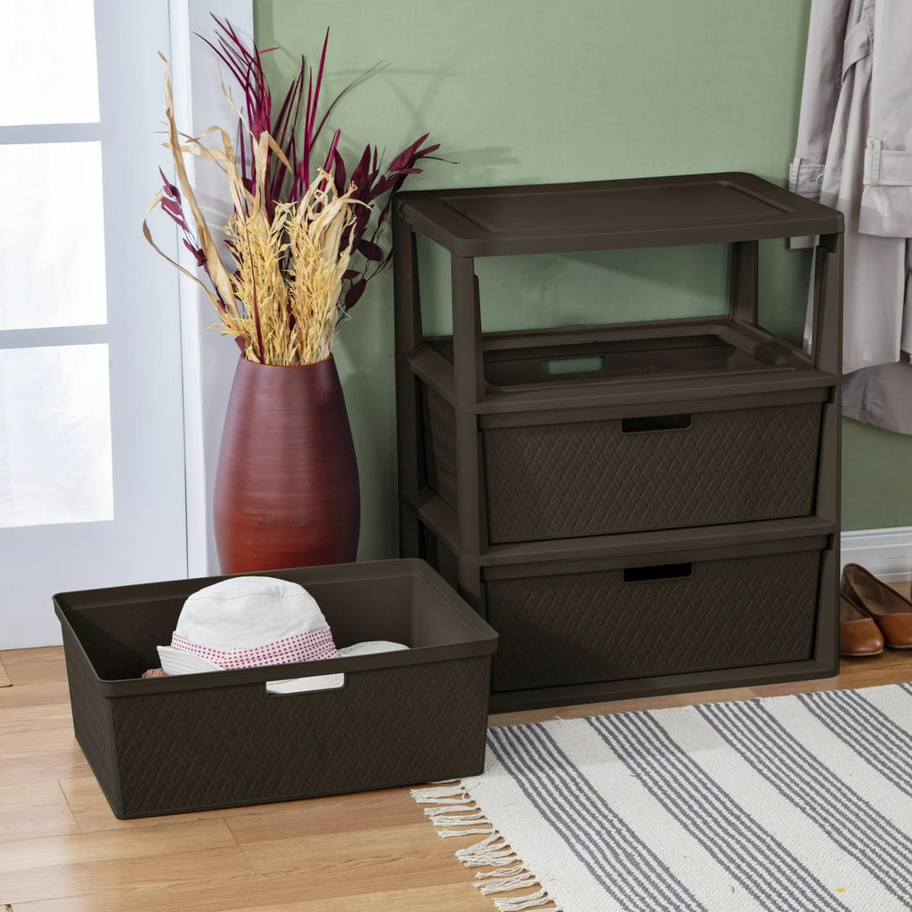 Brown 3 Drawer Plastic Storage Tower H24049