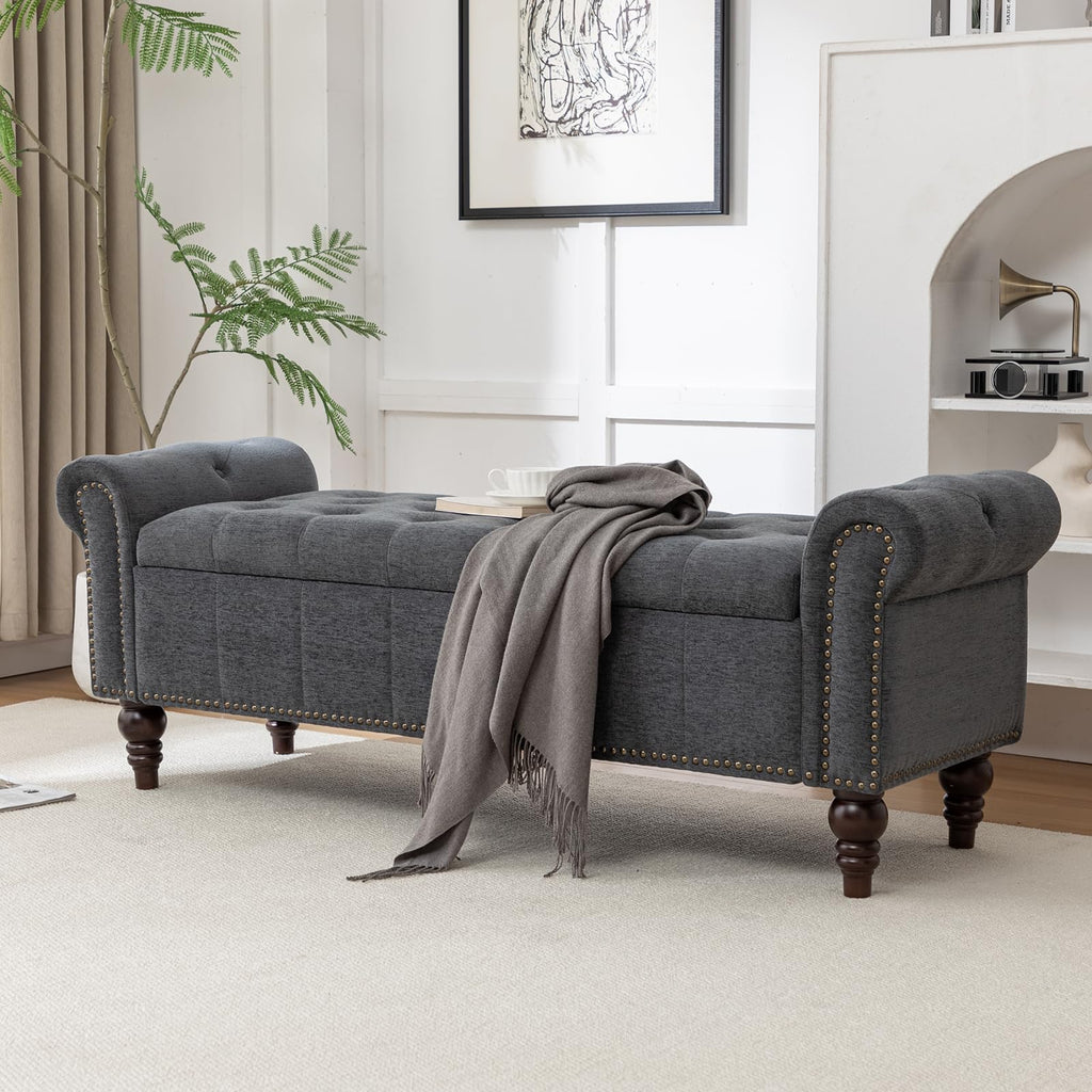 58" Chenille Storage Bench N138464