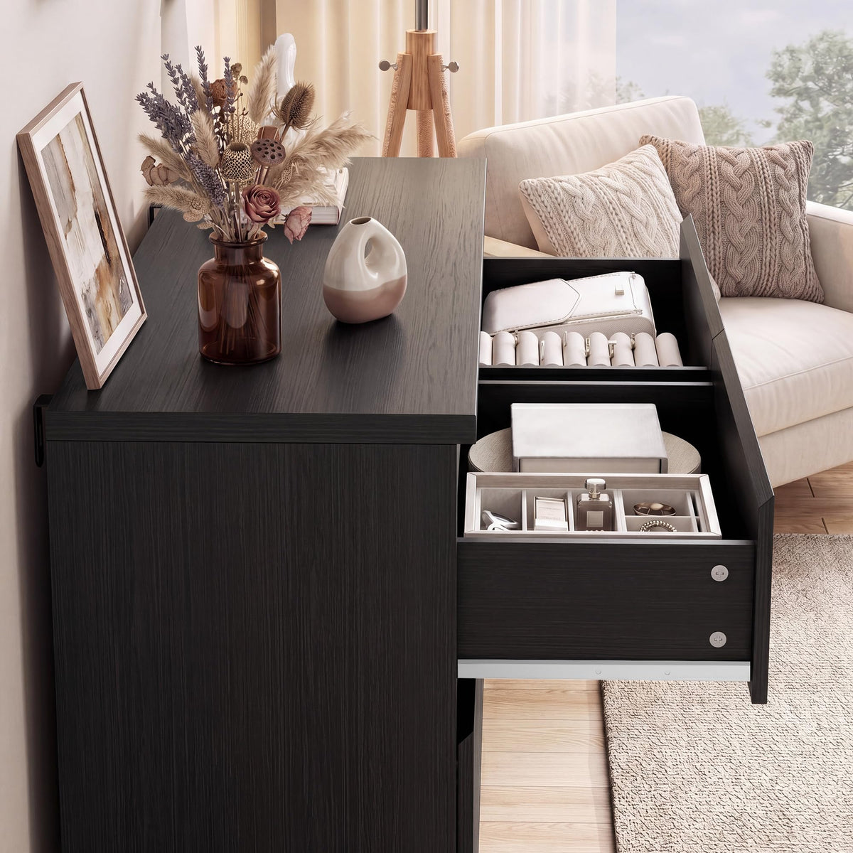 Black 6 Drawer Wood Double Dresser H888246