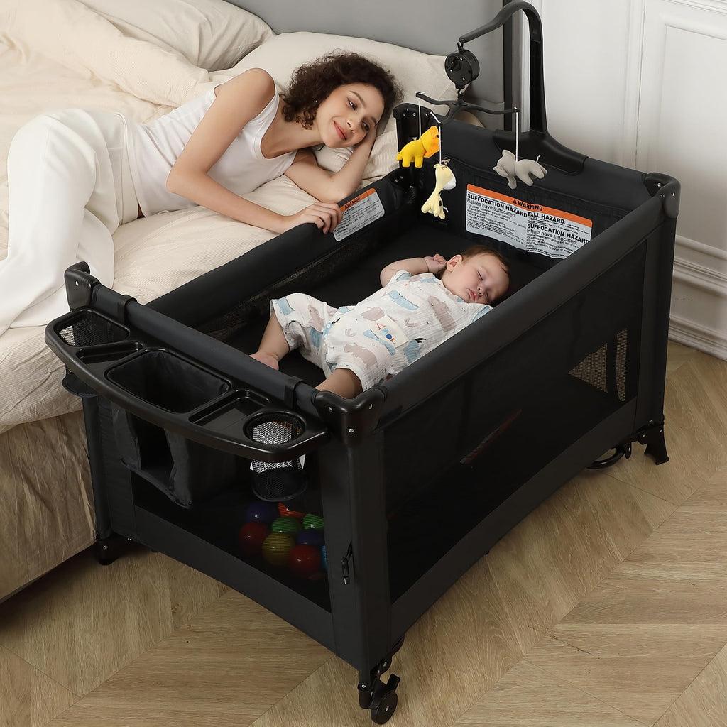 Black Foldable Baby Playard with Changing Table T3413