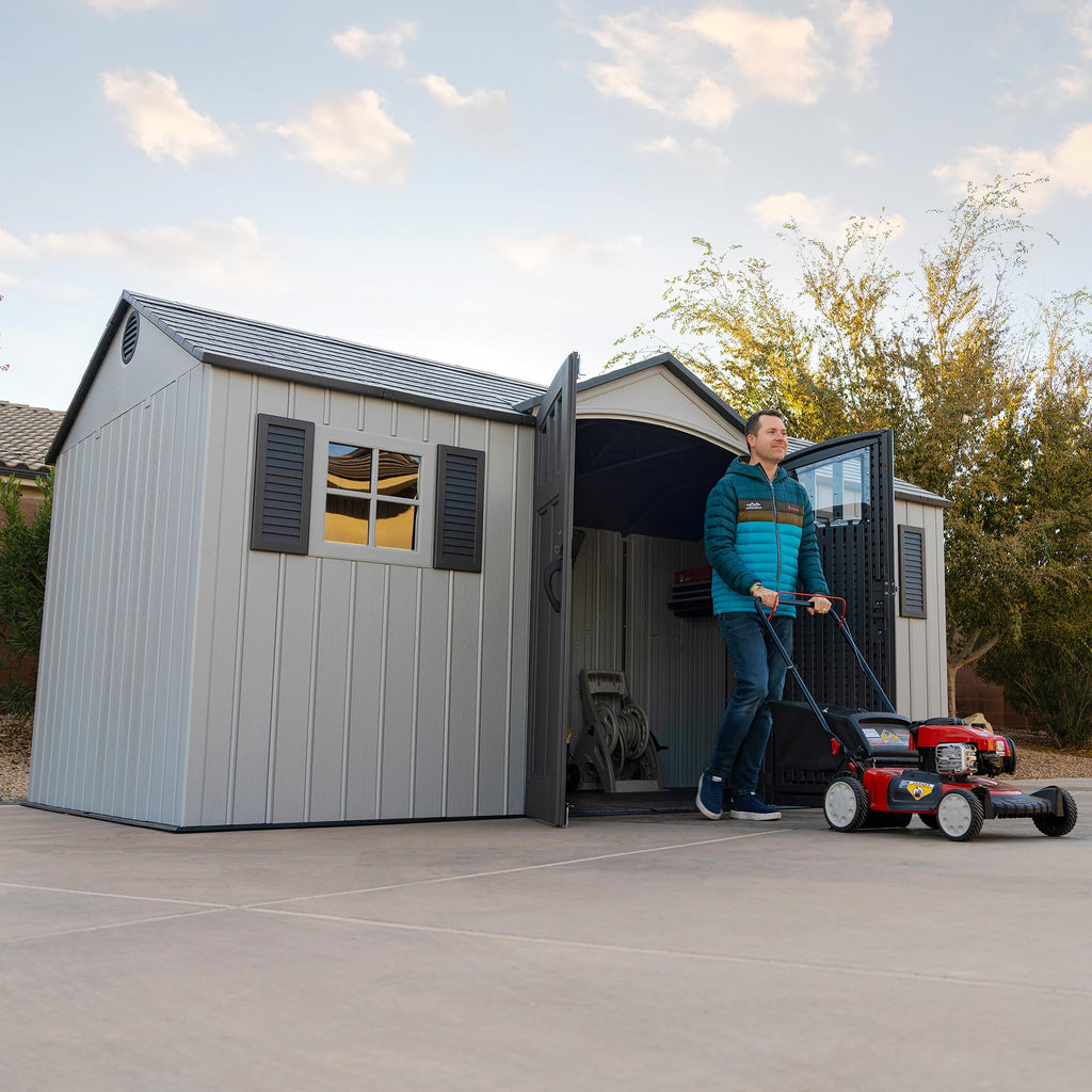 15x8 Ft Gray Resin Outdoor Storage Shed with Lockable Doors D371480