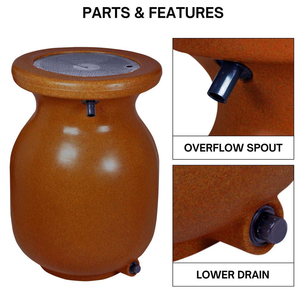 Beige 50 gal Stone-Look Rain Barrel with Brass Spigot W960270