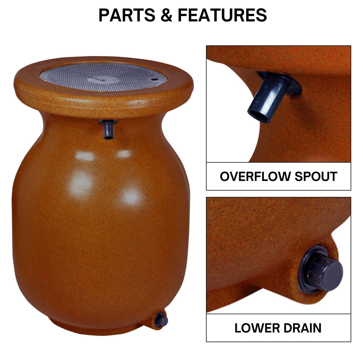 Beige 50 gal Stone-Look Rain Barrel with Brass Spigot W960270
