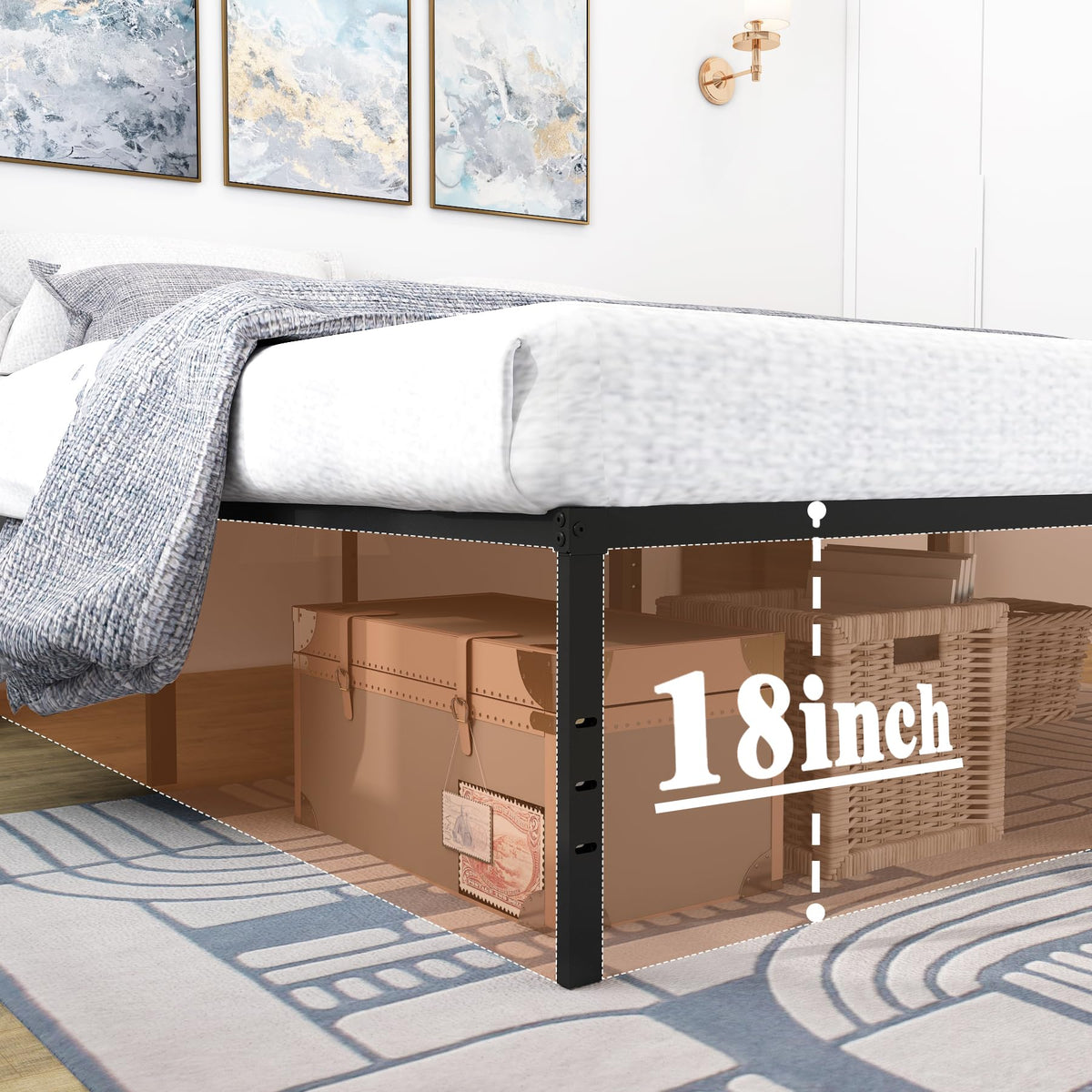 King Size Black Metal Bed Frame with Underbed Storage I49547