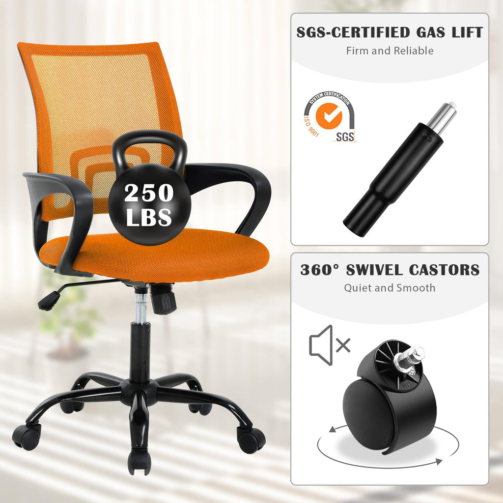 Orange Adjustable Mesh Office Chair with Lumbar Support O5424