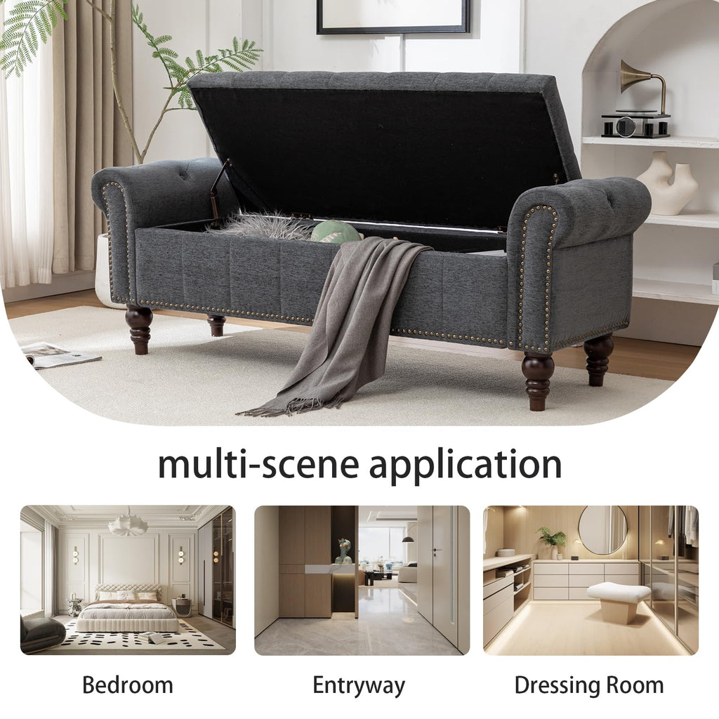 58" Chenille Storage Bench N138464