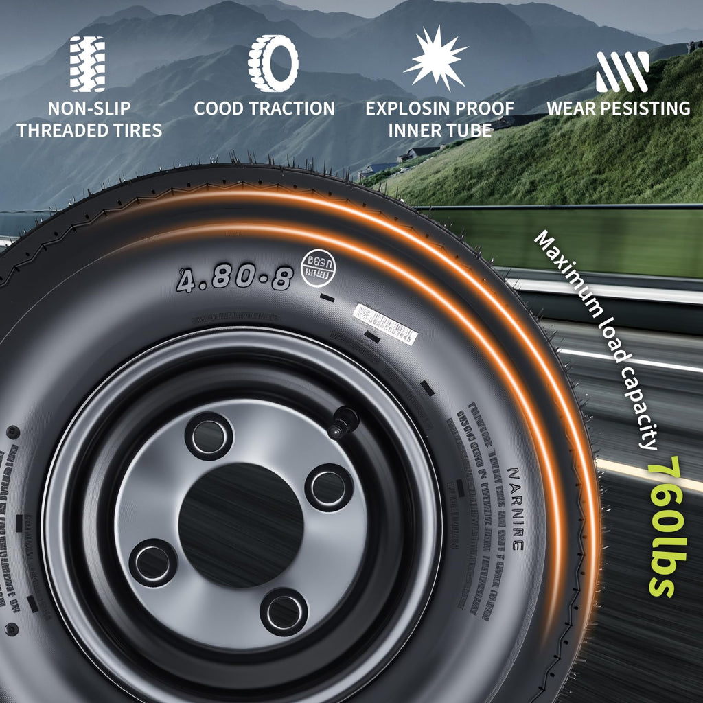 2-Pack Trailer Tire on Rim 4.80-8 4 Lug Black S567161