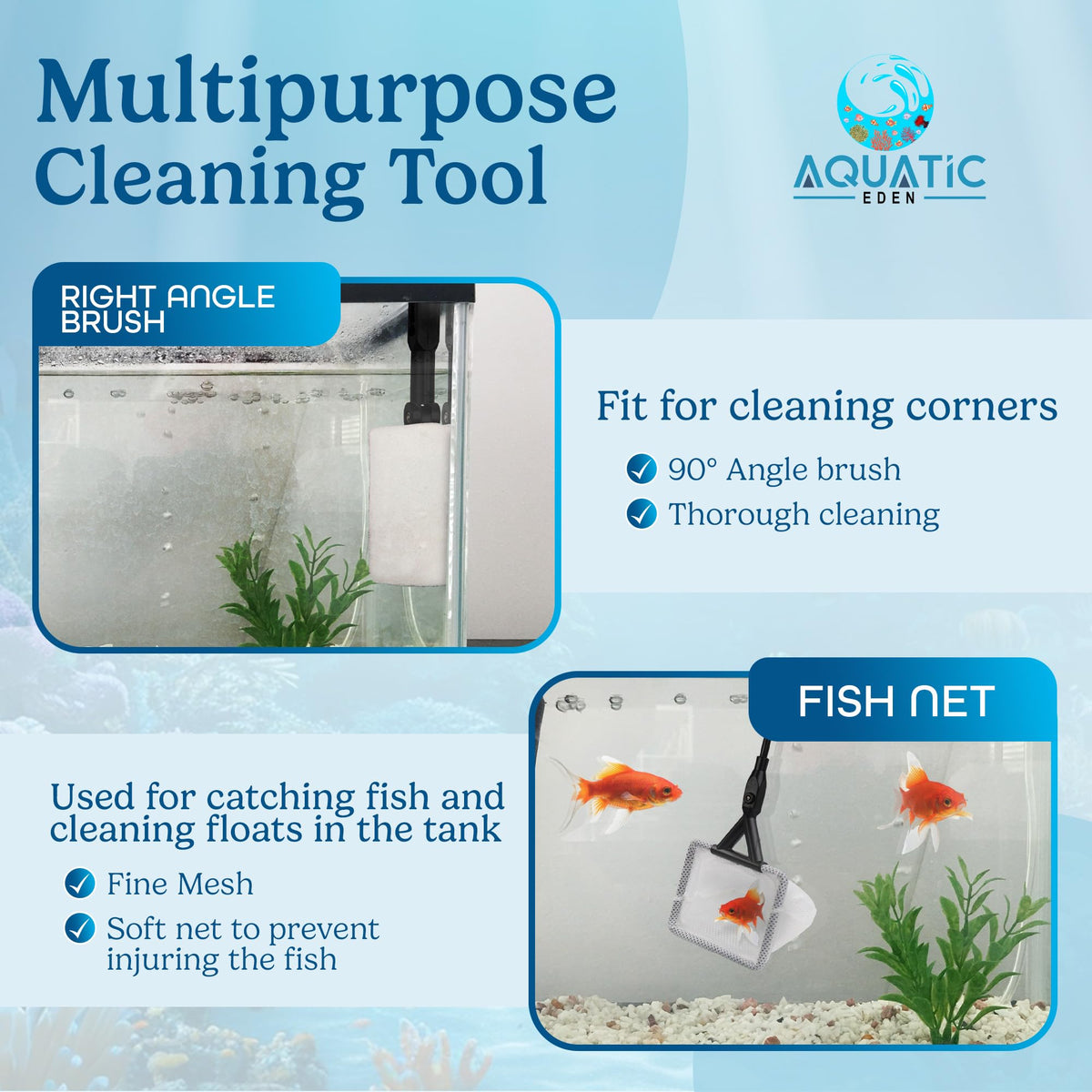 7 in 1 Aquarium Cleaning Kit with Algae Scraper, Fish Net, Gravel Rake & Brush X7409