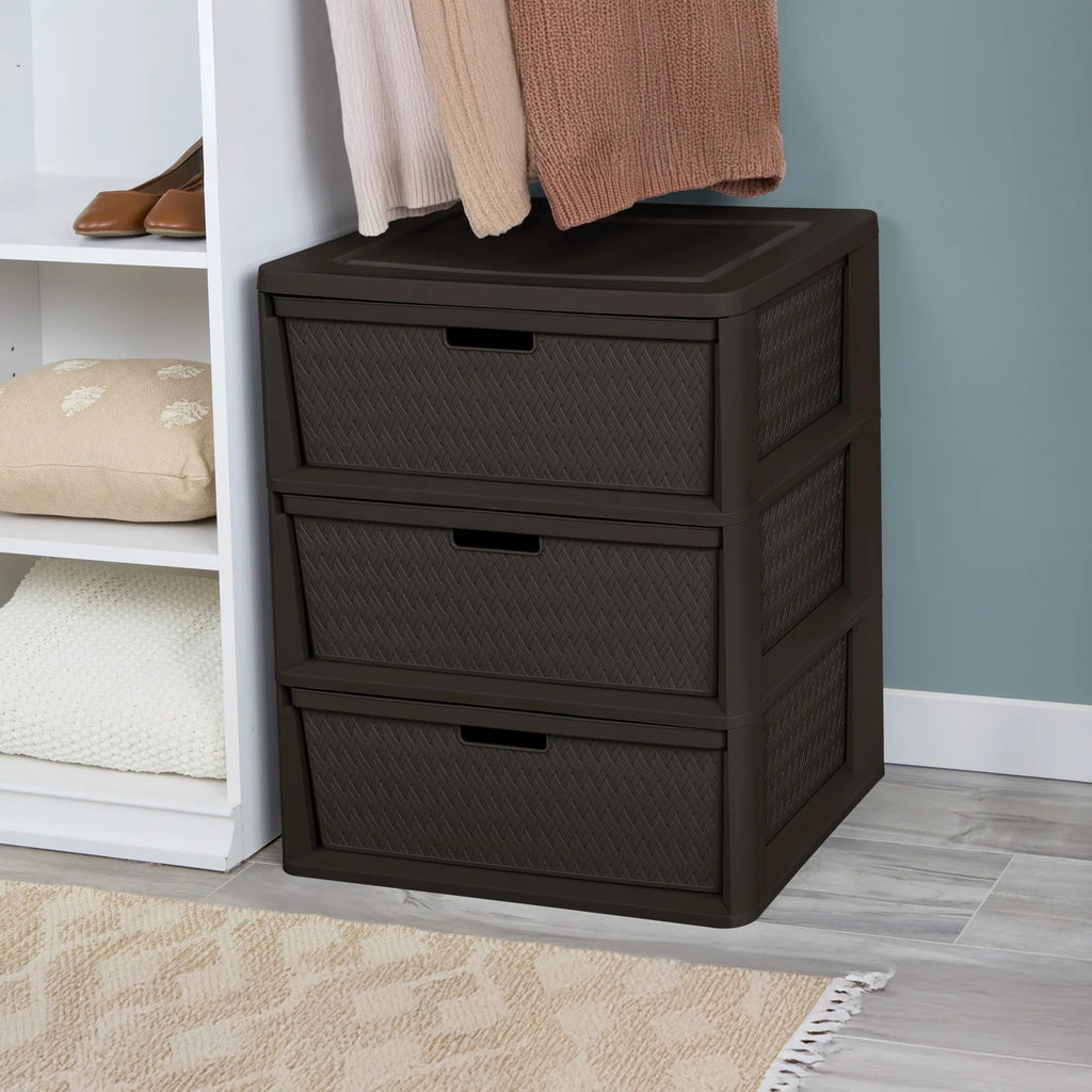 Brown 3 Drawer Plastic Storage Tower H24049