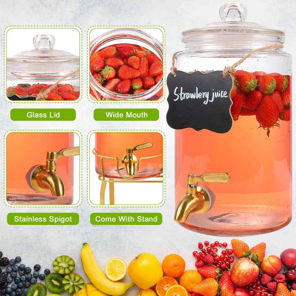 1 Gallon Glass Drink Dispenser with Stainless Steel Spigot D7314