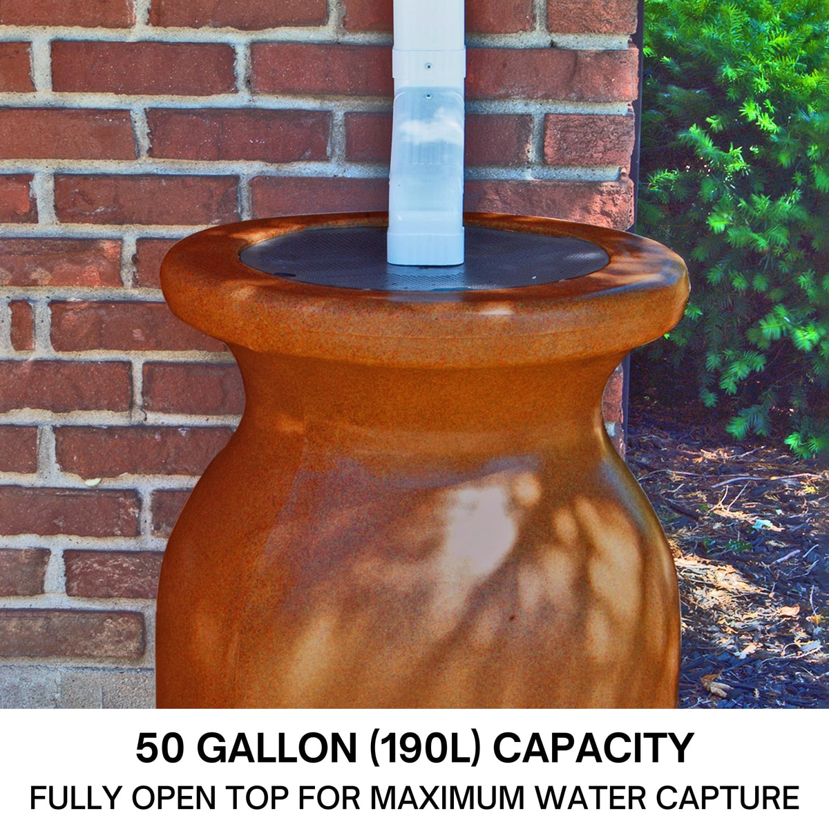 Beige 50 gal Stone-Look Rain Barrel with Brass Spigot W960270
