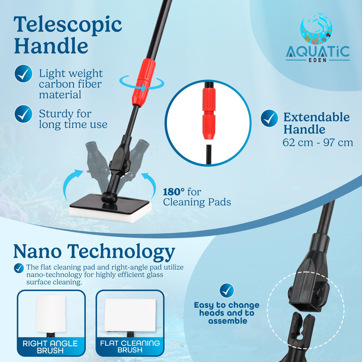 7 in 1 Aquarium Cleaning Kit with Algae Scraper, Fish Net, Gravel Rake & Brush X7409