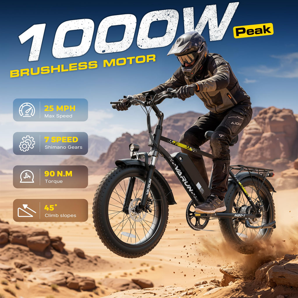 1000W Peak Motor 60+ Miles Fat Tire 20" Electric Bike X80370