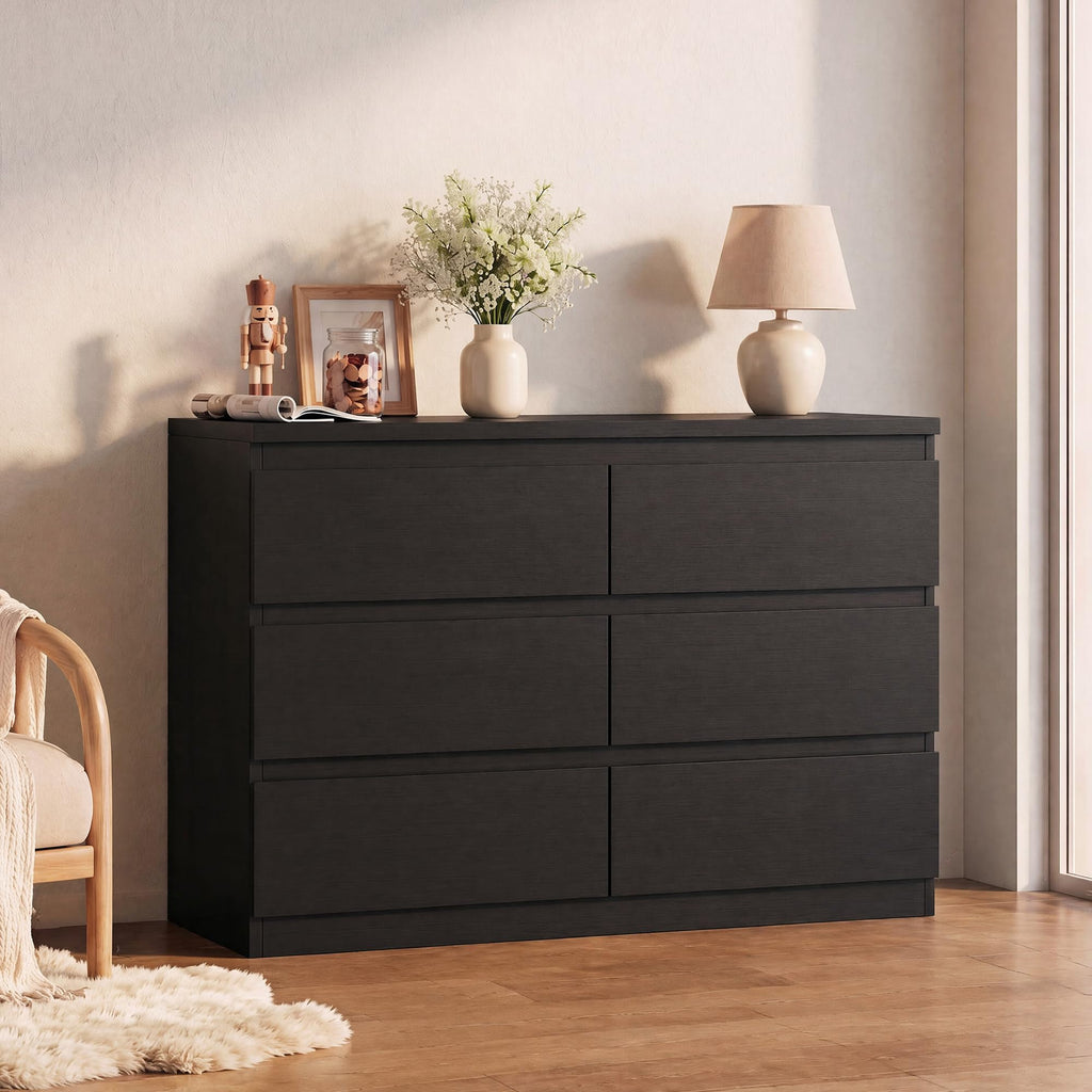 Black 6 Drawer Wood Double Dresser H888246