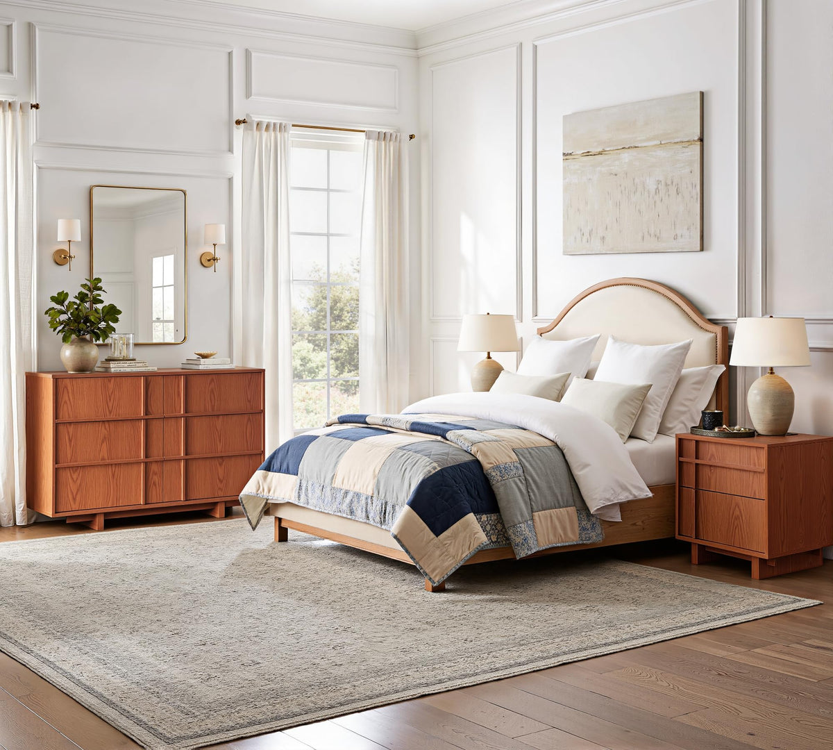 47" Wide 6 Drawer Dresser and Nightstand Set 3 Piece, Cherry U119747