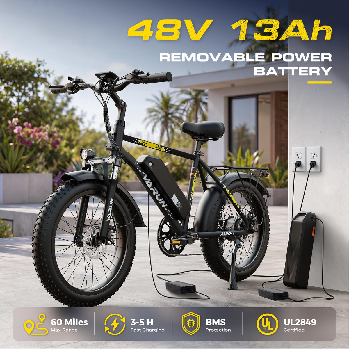 1000W Peak Motor 60+ Miles Fat Tire 20" Electric Bike X80370