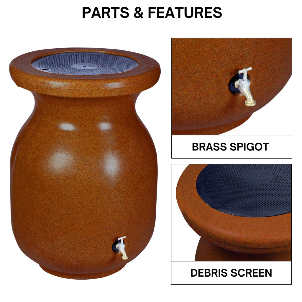 Beige 50 gal Stone-Look Rain Barrel with Brass Spigot W960270