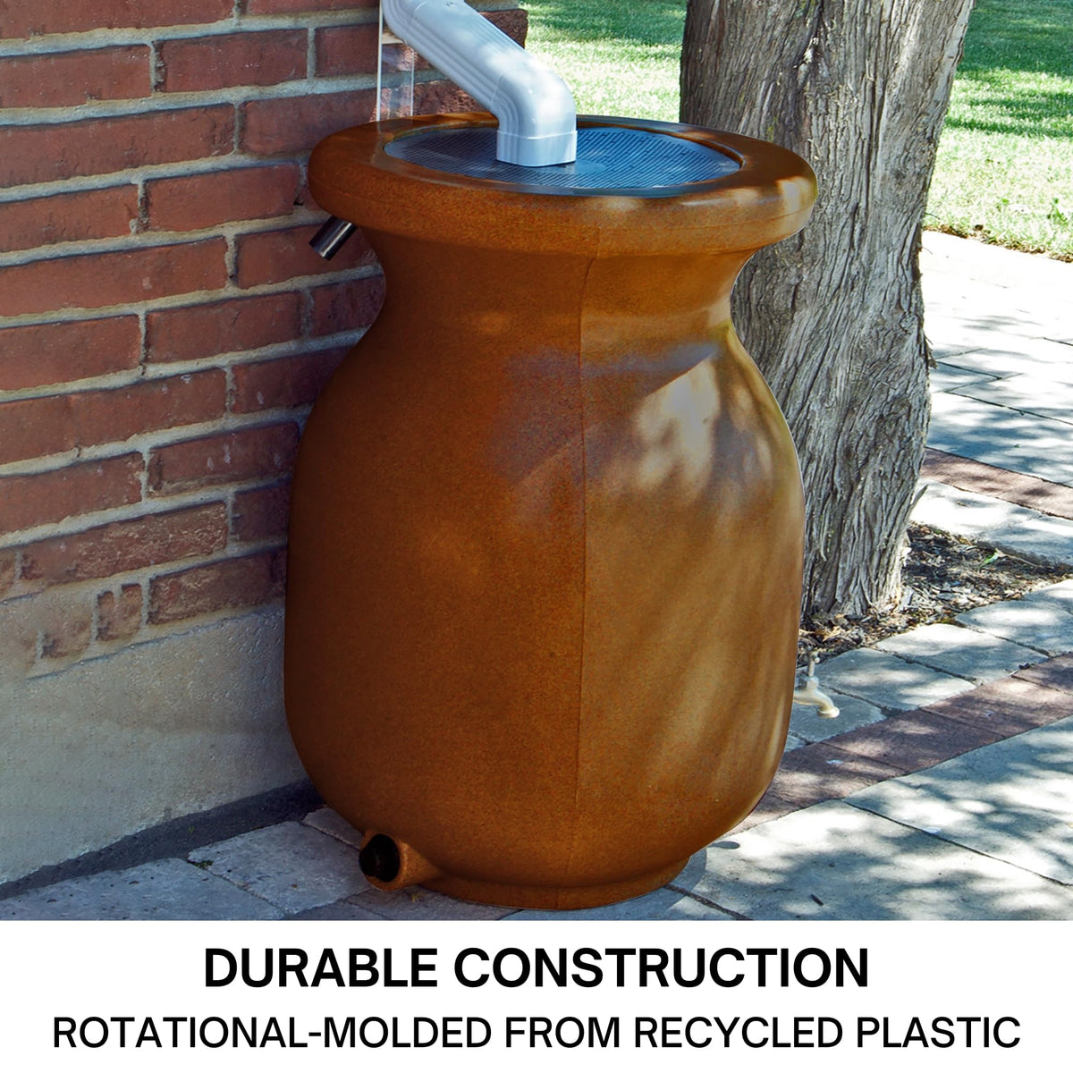 Beige 50 gal Stone-Look Rain Barrel with Brass Spigot W960270