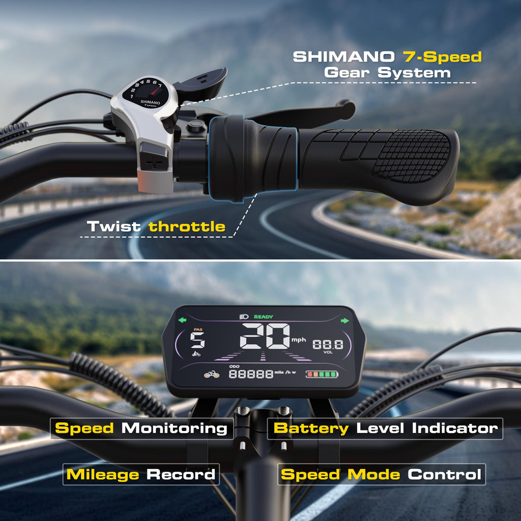 1000W Peak Motor 60+ Miles Fat Tire 20" Electric Bike X80370