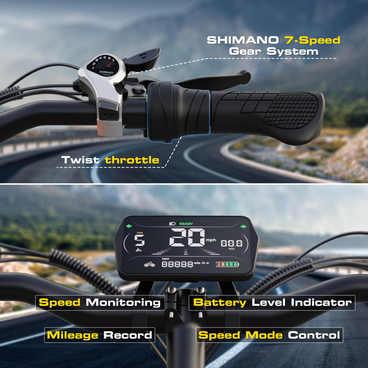1000W Peak Motor 60+ Miles Fat Tire 20" Electric Bike X80370