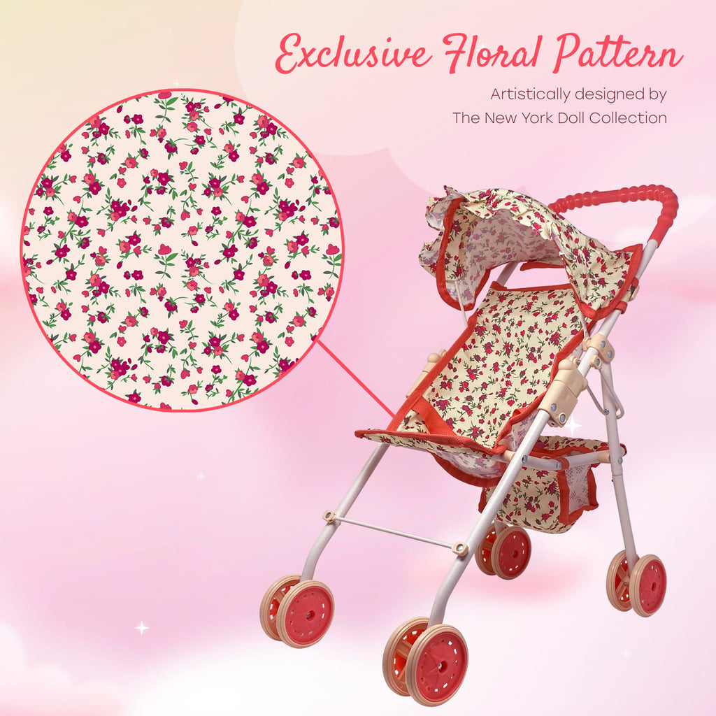 Baby Doll Stroller with Storage Basket, Foldable Frame, Canopy, Seatbelt W729023