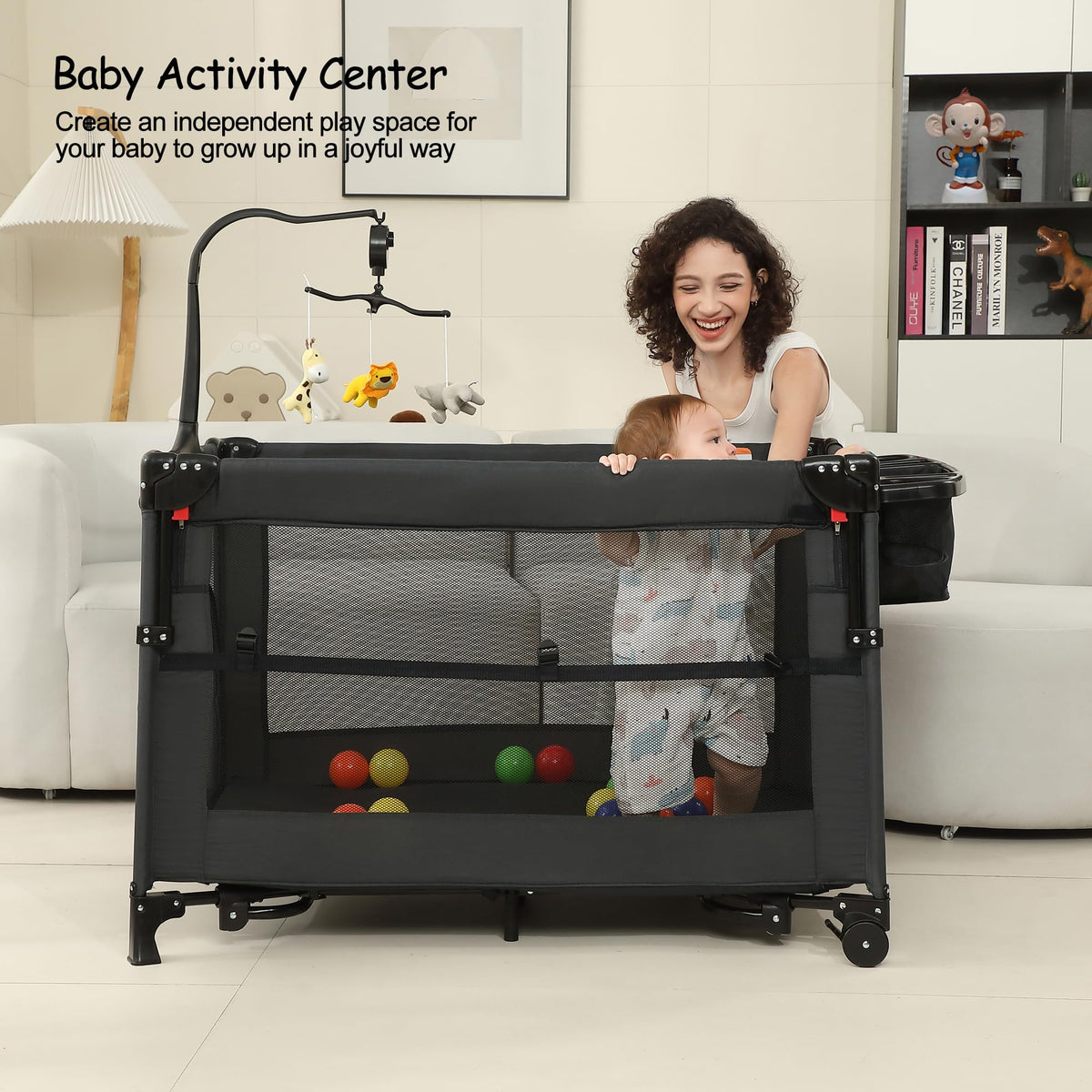 Black Foldable Baby Playard with Changing Table T3413