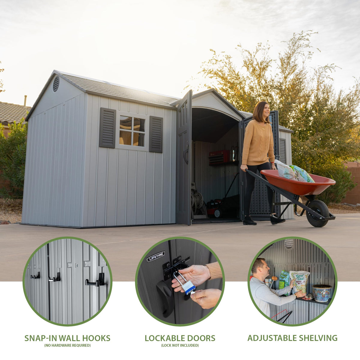 15x8 Ft Gray Resin Outdoor Storage Shed with Lockable Doors D371480