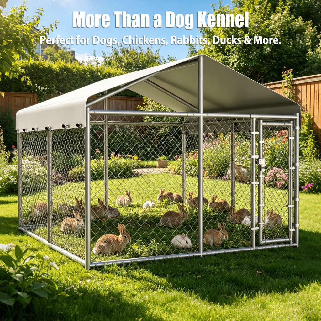 10 x 10 x 6.56 ft Galvanized Chain Link Dog Kennel with Roof B431221