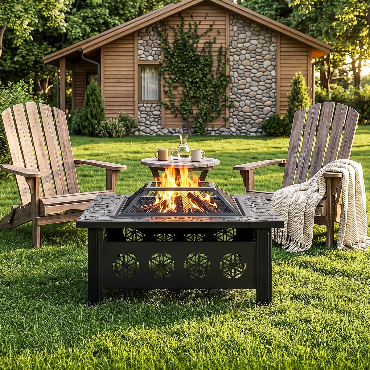 32 Inch Black Wrought Iron Wood Burning Fire Pit G829
