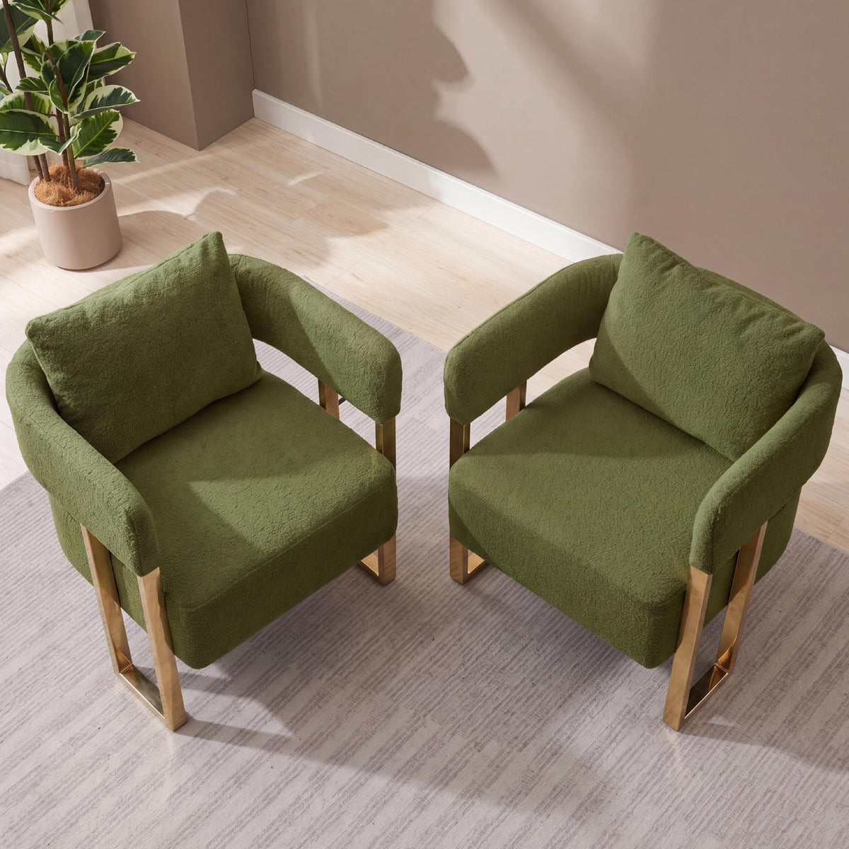 Green Teddy Upholstered Arm Chairs Set of 2 with Metal Legs M125