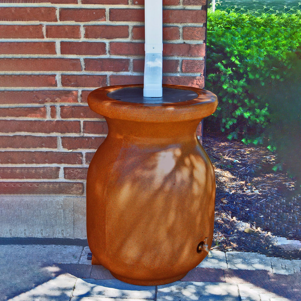 Beige 50 gal Stone-Look Rain Barrel with Brass Spigot W960270