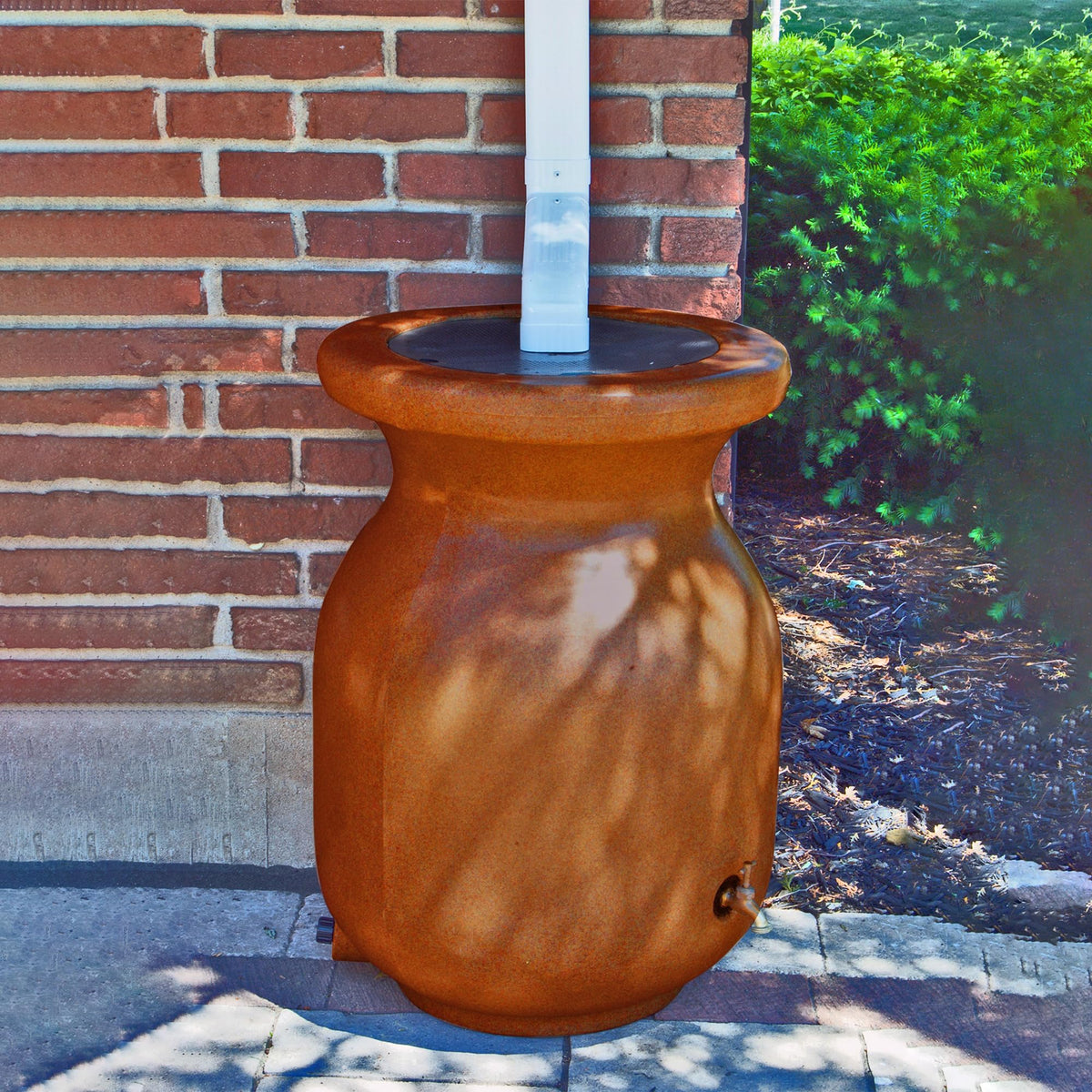 Beige 50 gal Stone-Look Rain Barrel with Brass Spigot W960270