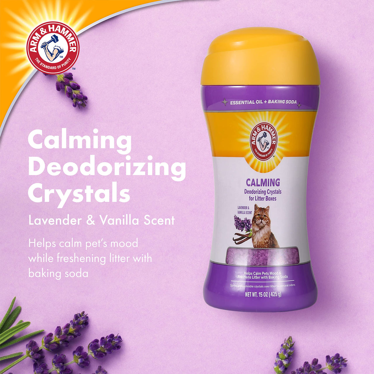 Cat Litter Deodorizing Crystals with Baking Soda, Lavender and Vanilla Scent, 15 Oz - 2 Pack K255265