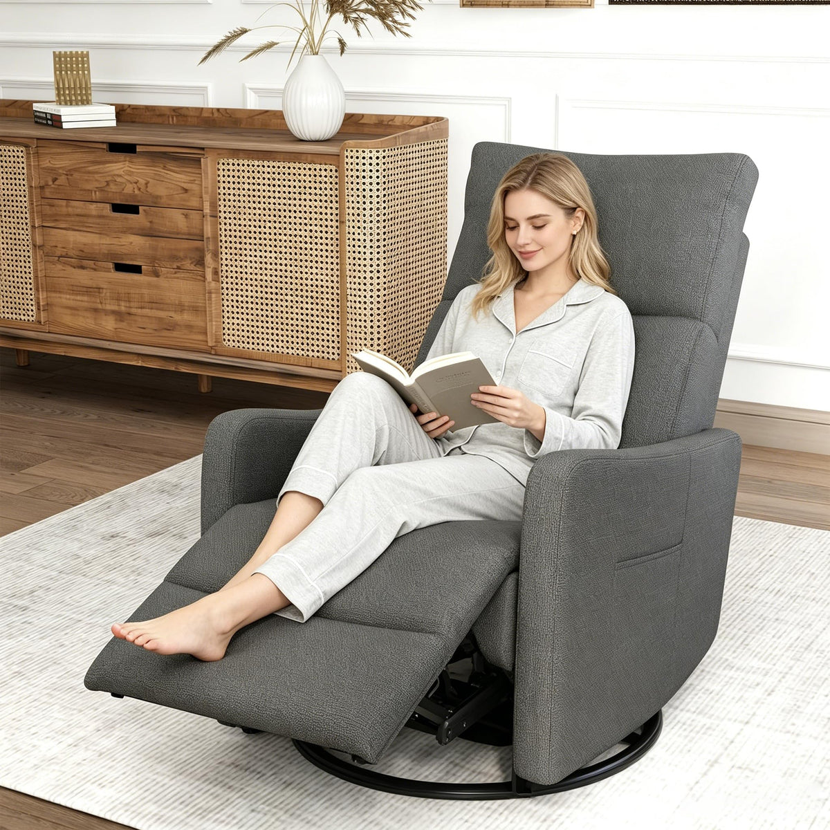 Dark Gray Velvet Swivel Rocker Chair R7523