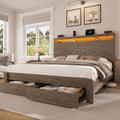 King Size Brown Wooden Platform Bed Frame with Headboard R268