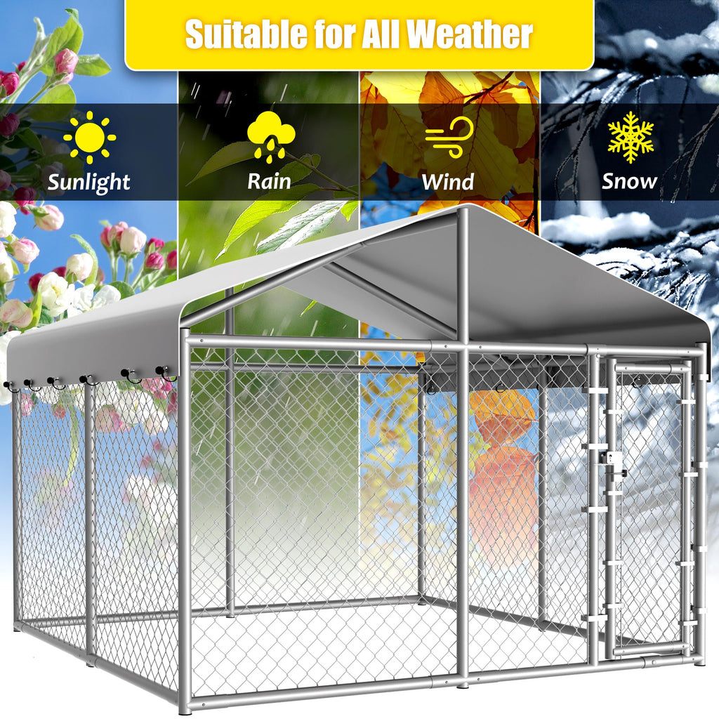 10 x 10 x 6.56 ft Galvanized Chain Link Dog Kennel with Roof B431221