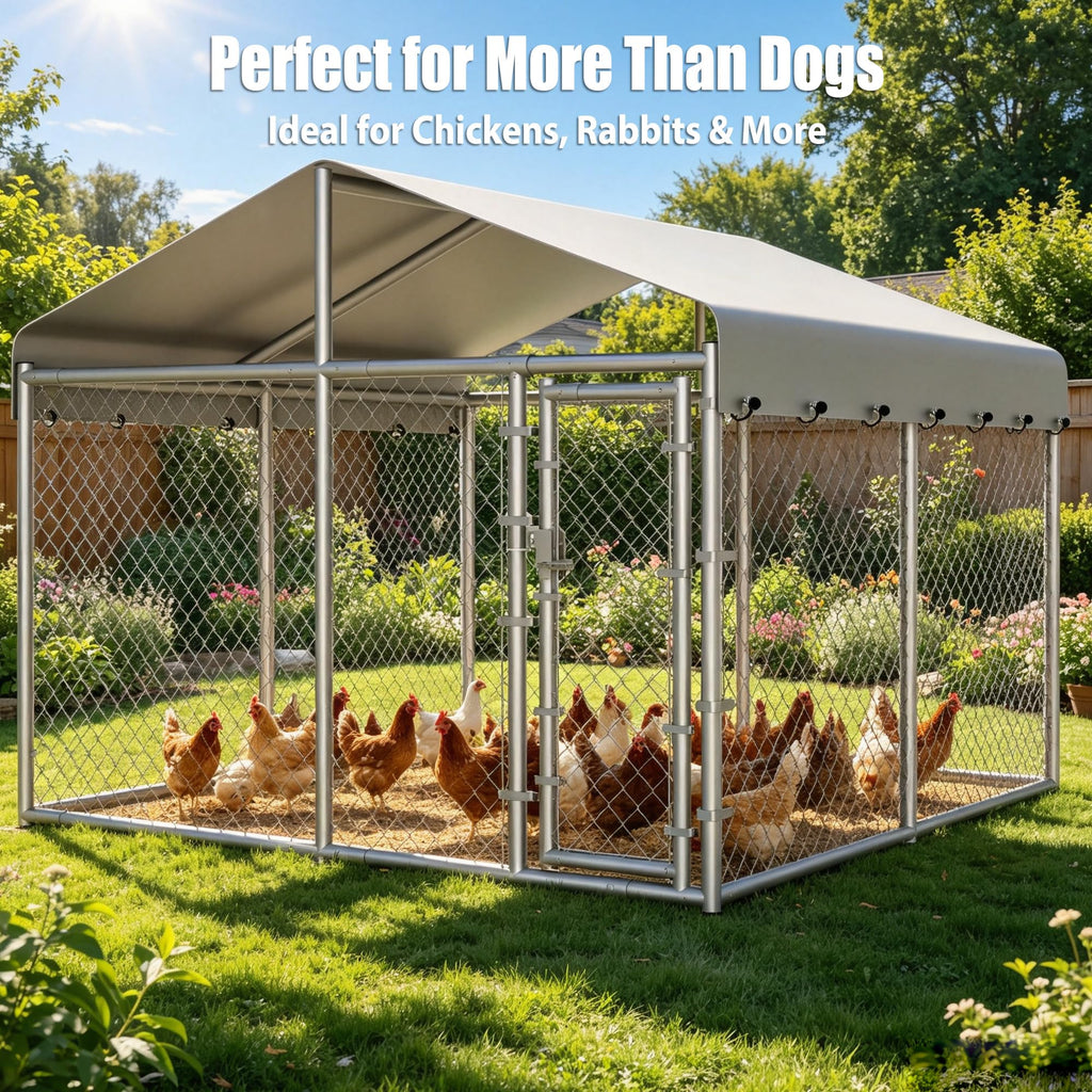 10 x 10 x 6.56 ft Galvanized Chain Link Dog Kennel with Roof B431221