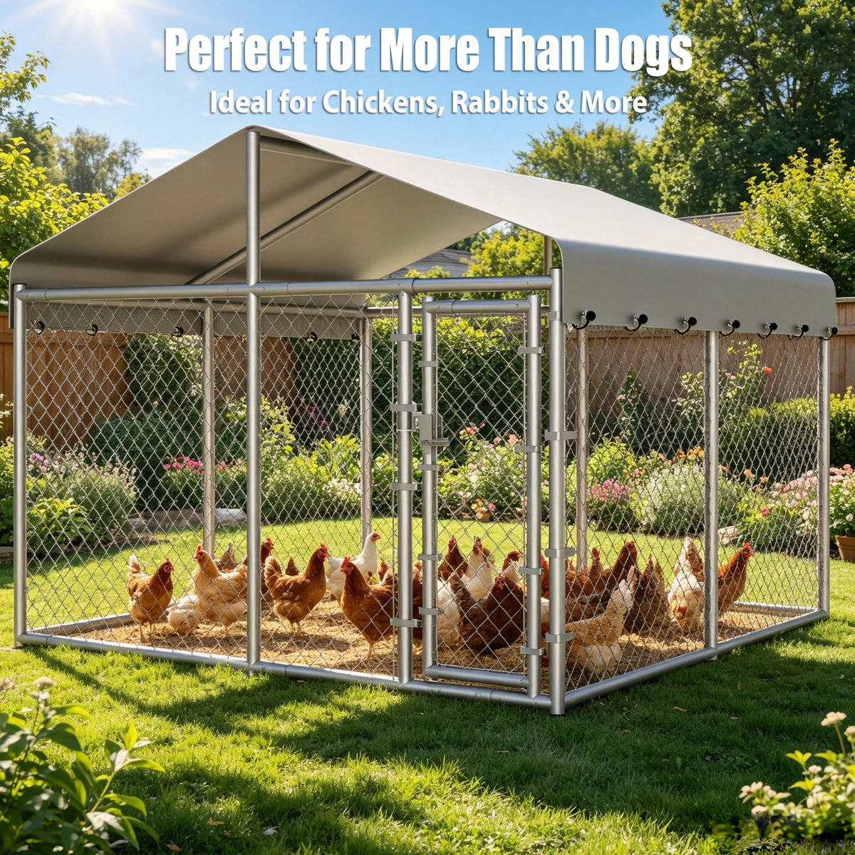 10 x 10 x 6.56 ft Galvanized Chain Link Dog Kennel with Roof B431221