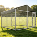 10 x 10 x 6.56 ft Galvanized Chain Link Dog Kennel with Roof B431221