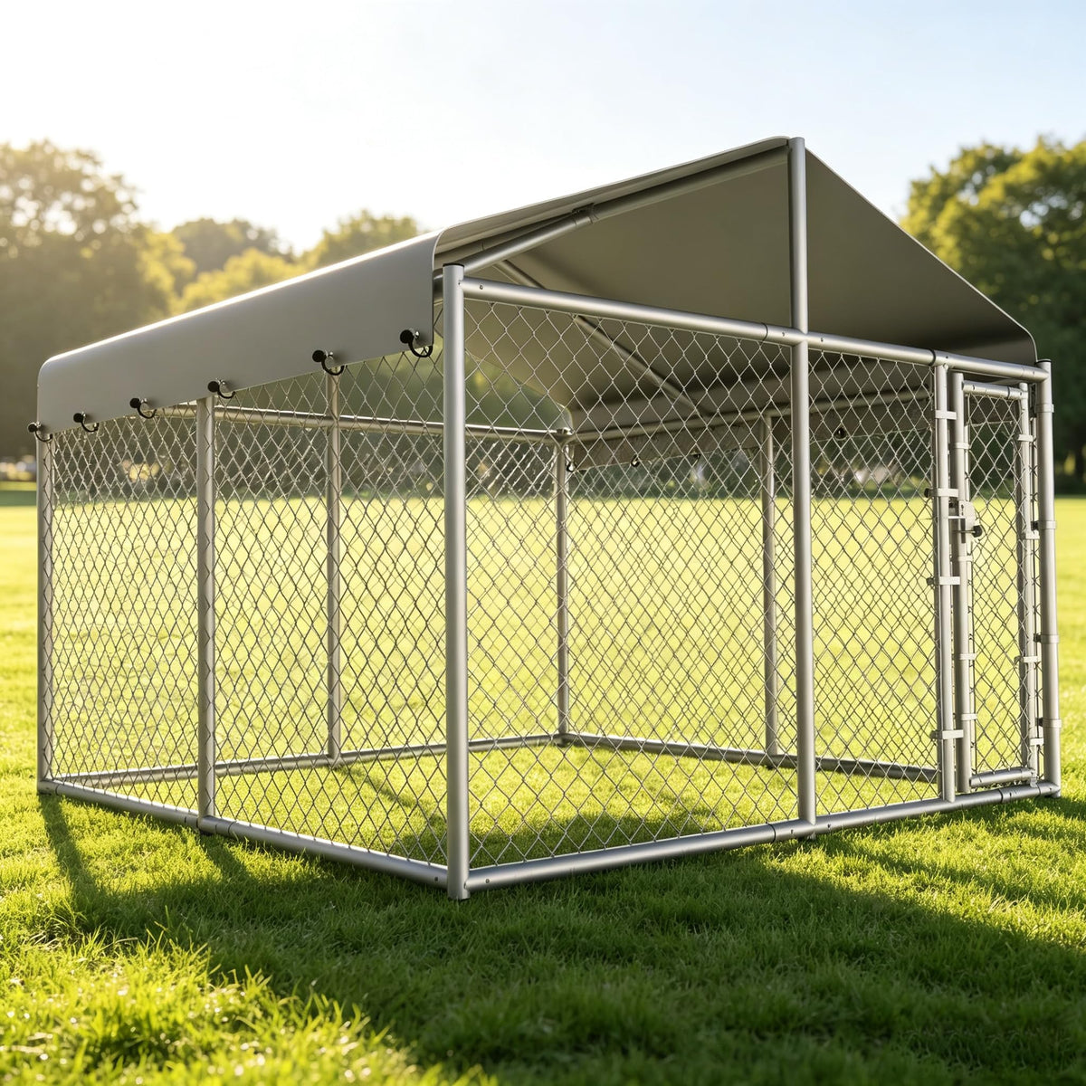 10 x 10 x 6.56 ft Galvanized Chain Link Dog Kennel with Roof B431221